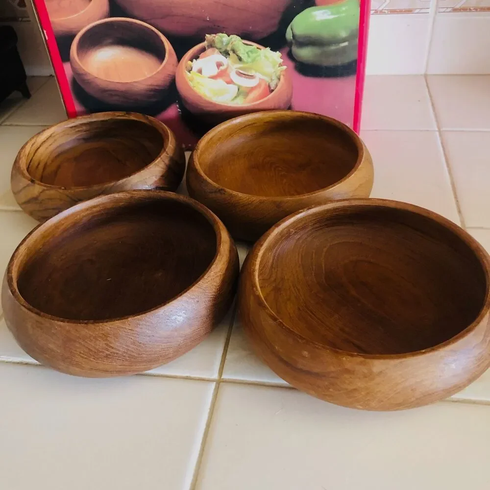 Vintage Dolphin Teak Wood Salad Bowl Set 7 Pc Mid Century Modern Thailand